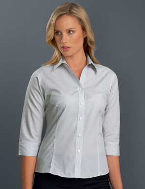 Picture of John Kevin Uniforms-324 Grey-Womens 3/4 Sleeve Mini Check