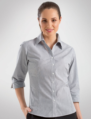 Picture of John Kevin Uniforms-356 Grey-Womens 3/4 Sleeve Multi Check