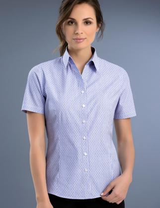 Picture of John Kevin Uniforms-771 Blue-Womens Slim Fit Short Sleeve Dobby Stripe