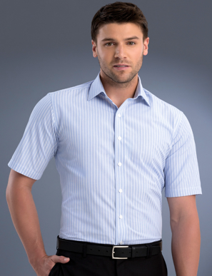 Picture of John Kevin Uniforms-819 Blue-Mens Slim Fit Short Sleeve Pinfeather