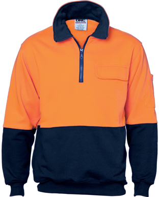 Picture of DNC Workwear-3923-HiVis Two Tone 1/2 Zip Cotton Fleecy Windcheater