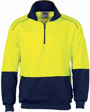 Picture of DNC Workwear-3928-HiVis Two Tone 1/2 Zip Reflective Piping Sweat Shirt
