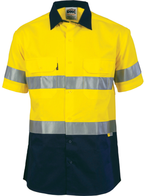 Picture of DNC Workwear Hi Vis Drill Short Sleeve Shirt - 3M 8906 Reflective Tape (3833)