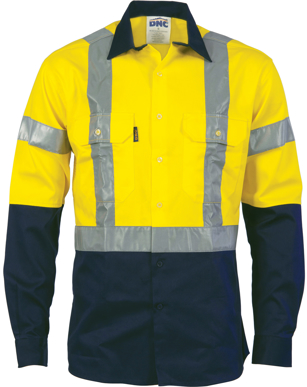 Picture of DNC Workwear-3983-HiVis Day/Night 2 Tone Drill Shirt with H Pattern Generic Reflective Tape - Long sleeve