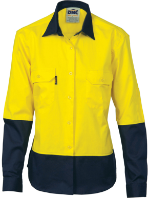 Picture of DNC Workwear-3940-Ladies HiVis 2 Tone Cool-Breeze Cotton Shirt - Long Sleeve