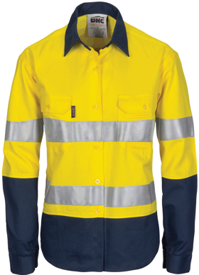 Picture of DNC Workwear Ladies Hi Vis Cool Breeze Long Sleeve Shirt - CSR Reflective Tape (3786)