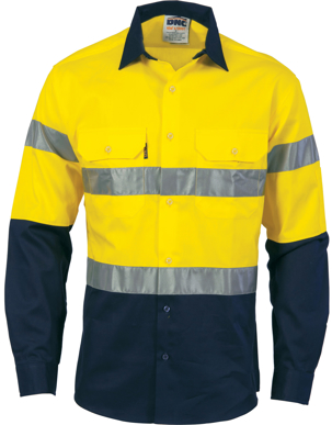 Picture of DNC Workwear-3966-HiVis Cool-Breeze Cotton Shirt with Generic Reflective Tape - Long sleeve