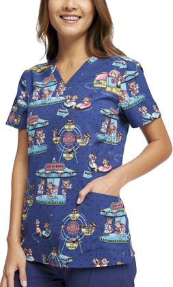 Picture of Cherokee Scrubs-CK671 CVCT-Cherokee Scrubs Print top - Carnival Critters