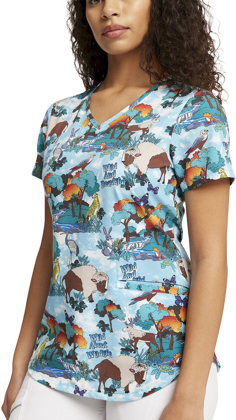 Picture of Cherokee Scrubs-CK637 WLSC-Cherokee Scrubs Print top - Wildlife Sanctuary