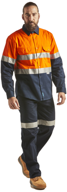 Picture of Prime Mover-MA101-Hi-Vis Two Tone Regular Weight Long Sleeve Shirt with Tape