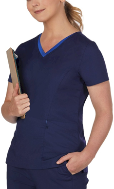 Picture of Winning Spirit Ladies V-neck Contrast Trim Scrub Top (M7660)