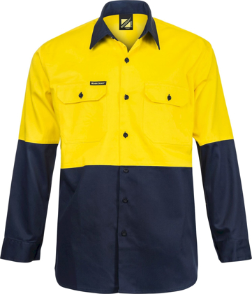 Picture of NCC Apparel Mens Hi Vis Two Tone Long Sleeve Cotton Drill Shirt (WS3022)