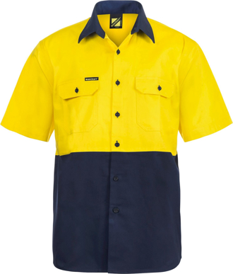 Picture of NCC Apparel Mens Hi Vis Two Tone Short Sleeve Cotton Drill Shirt (WS3023)