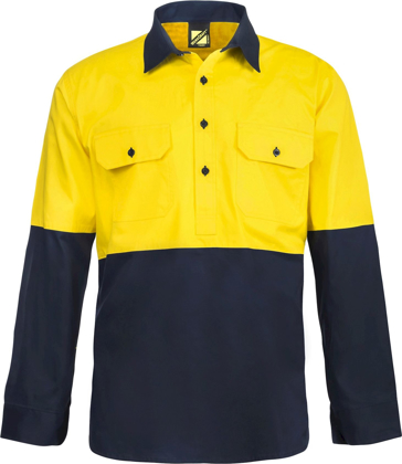 Picture of NCC Apparel Mens Hi Vis Two Tone Half Placket Cotton Drill Shirt With Semi Gusset Sleeves (WS4256)