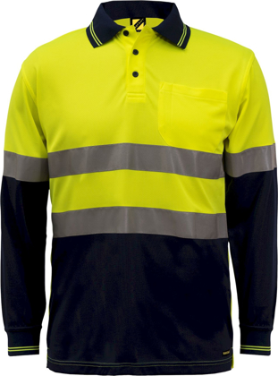 Picture of NCC Apparel Mens Hi Vis Two Tone Long Sleeve Micromesh Polo With Pocket And CSR Reflective Tape (WSP409)