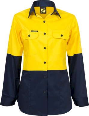Picture of NCC Apparel Womens Lightweight Hi Vis Long Sleeve Vented Cotton Drill Shirt (WSL502)