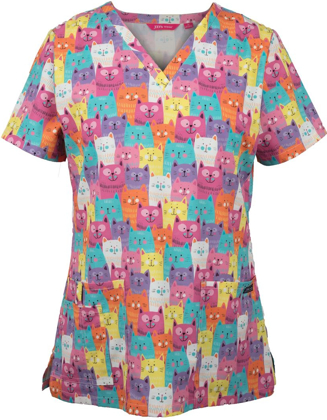 Picture of JB's Wear Ladies Cats Printed Scrub Top (4STP1-CATS)