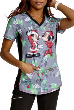 Picture of Cherokee Scrubs Womens Under the Mistletoe Scrub Top (TF783 MKNU)