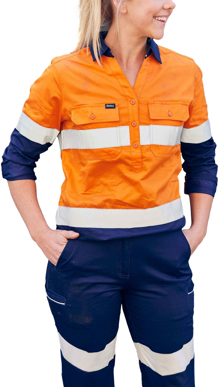 Picture of Bisley Workwear Womens Taped Hi Vis Stretch V-Neck Closed Front Shirt (BLC6064T)