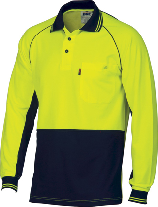 Picture of DNC Workwear Hi Vis Cotton Back Cool Breeze Contrast Long Sleeve Polo (3720)