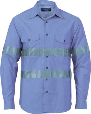 Picture of DNC Workwear Taped Cotton Chambray Long sleeve Shirt - Generic Reflective Tape (3889)